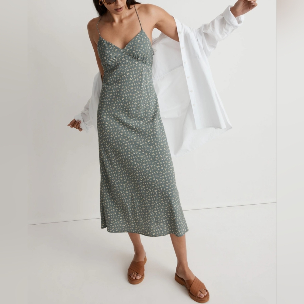 Madewell Floral Green Midi Slip Dress